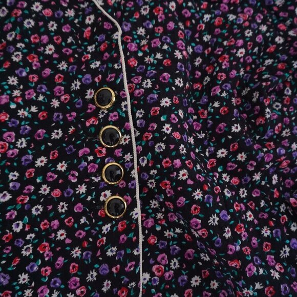 Vintage Leslie Faye Black w Pink Purple Floral Button Crop Blazer 18/ M - Picture 7 of 11